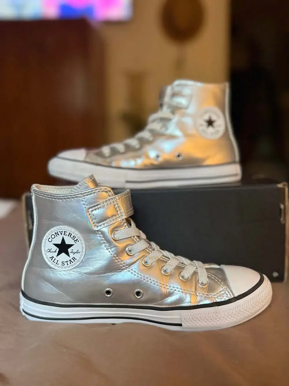 Converse Kids' Chuck Taylor All-Star Metallic Silver High Top Shoes
